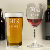 Personalised His & Her Glasses Set: 2 - Wine Glasses By Gift Moments