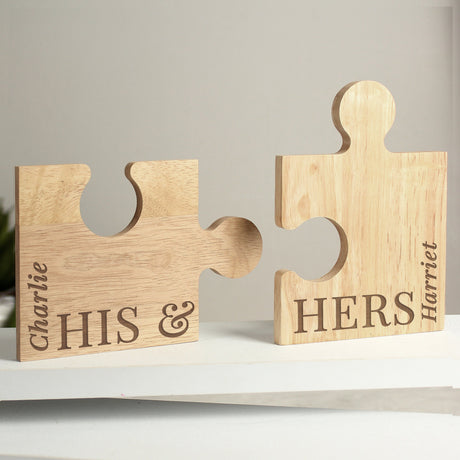 Personalised His & Hers Jigsaw Piece Set: 1 - Coasters By Gift Moments