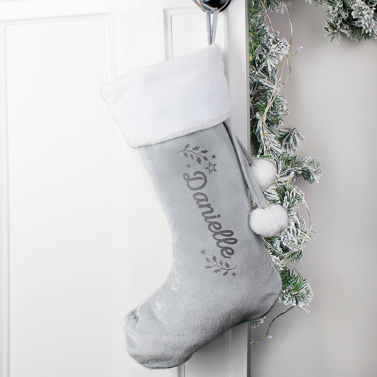 Personalised Grey Holly Christmas Stocking: 1 - Christmas Stockings By Gift Moments