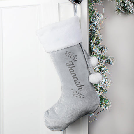 Personalised Grey Holly Christmas Stocking: 3 - Christmas Stockings By Gift Moments