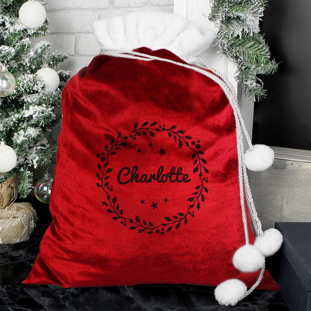 Personalised Holly Red Christmas Treat Sack: 3 - Christmas Sacks By Gift Moments