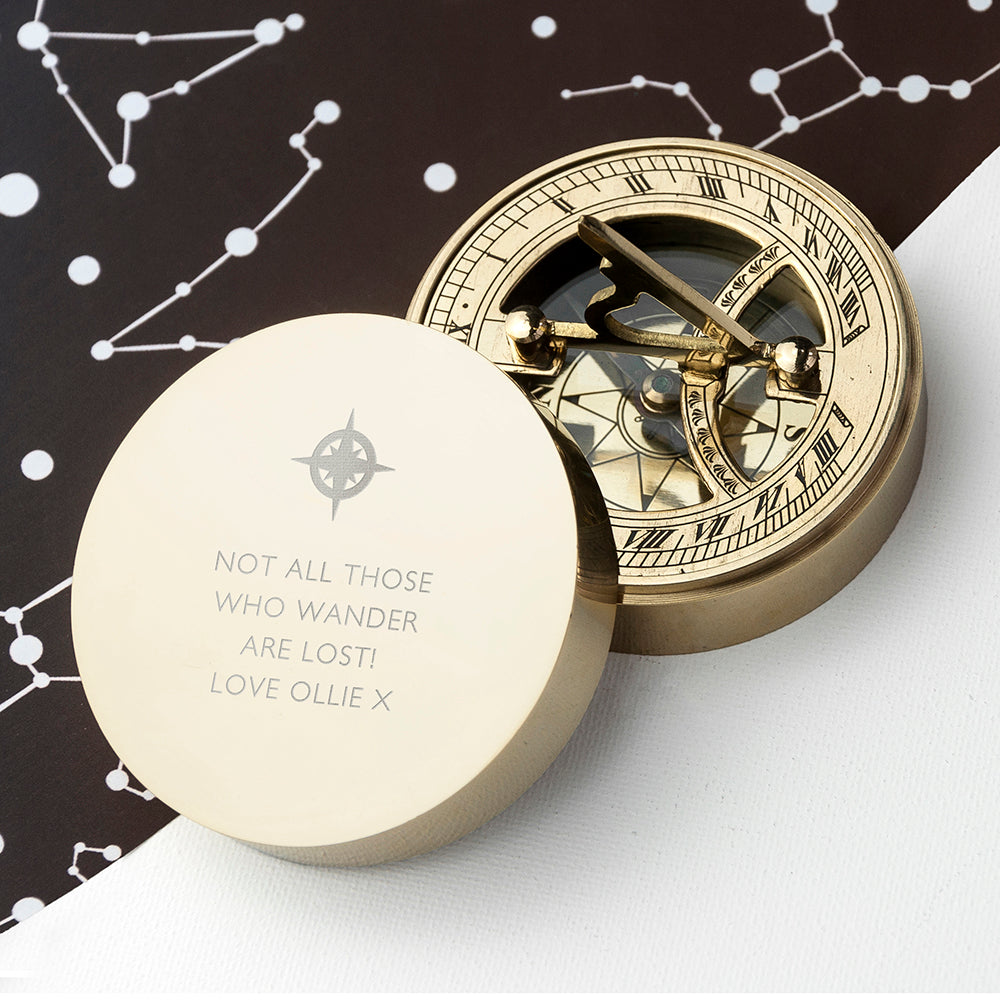 Personalised Brass Adventurer’s Sundial Compass: 2 - Compasses By Gift Moments