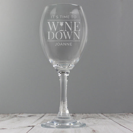 Personalised Time to Wine Down Glass: 2 - Wine Glasses By Gift Moments