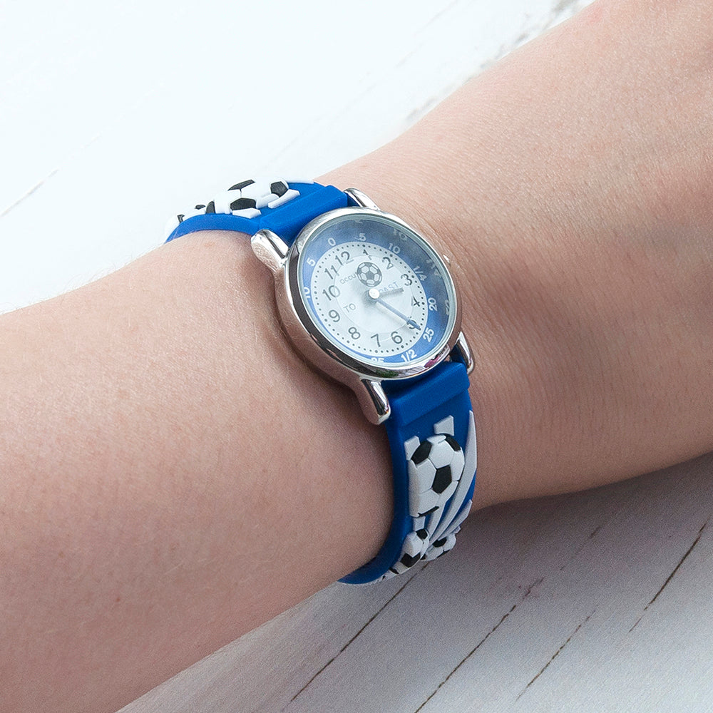 Personalised Kids Blue Football Watch: 3 - Metal Watches By Gift Moments