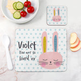 Personalised Kid's Bunny Placemat & Coaster Sets Pink - Placemats at Gift Moments