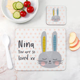 Personalised Kid's Bunny Placemat & Coaster Sets Grey - Placemats at Gift Moments