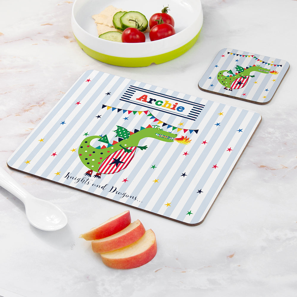 Personalised Kids Dragon Placemat & Coaster Set: 2 - Placemats By Gift Moments