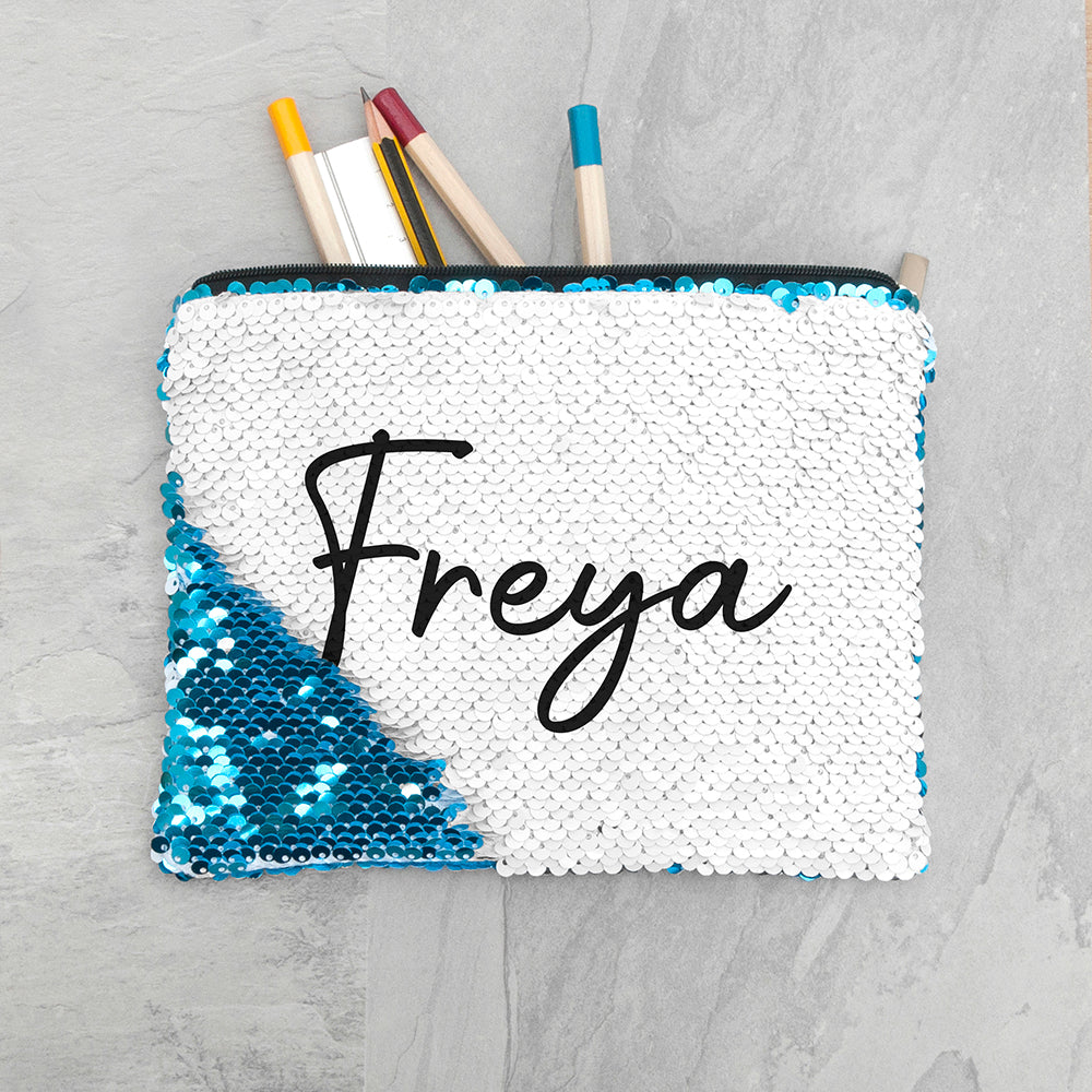 Personalised Kids Hidden Message Sequin Pencil Case Blue - Pencil Cases & Sets at Gift Moments