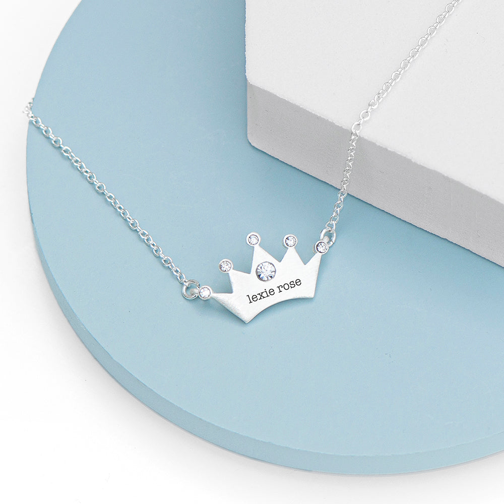 Personalised Princess Crown Necklace for Kids: 6 - Silver - Necklaces By Gift Moments