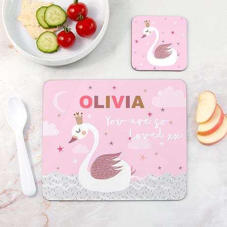 Personalised Kid’s Swan Placemats & Coasters Set: 1 - Placemats By Gift Moments