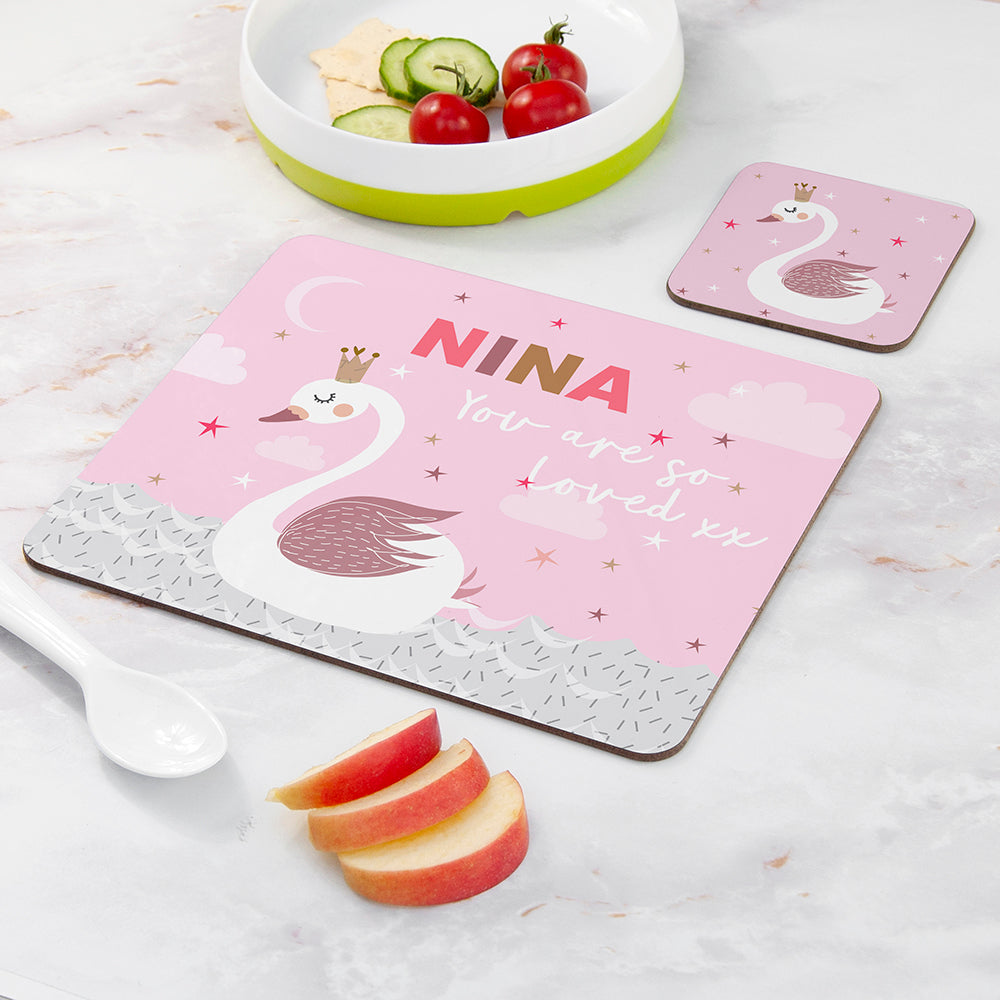 Personalised Kid’s Swan Placemats & Coasters Set: 2 - Placemats By Gift Moments