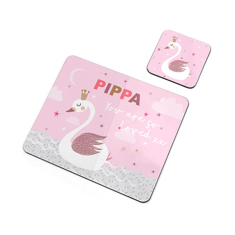 Personalised Kid’s Swan Placemats & Coasters Set: 3 - Placemats By Gift Moments