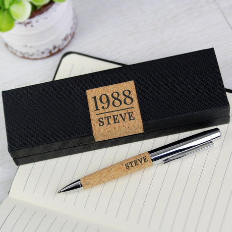 Personalised Cork Pen Set with Date & Name: 2 - Pens & Pencils By Gift Moments