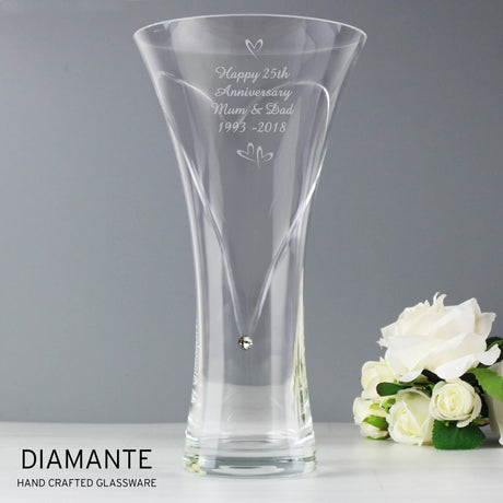 Personalised Large Hand Cut Little Hearts Diamante Vase: 2 - Vases By Gift Moments