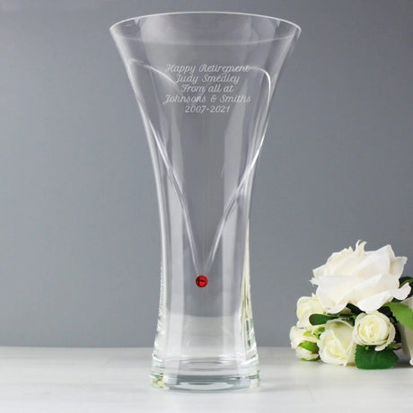 Personalised Large Hand Cut Ruby Diamante Heart Vase: 2 - Vases By Gift Moments