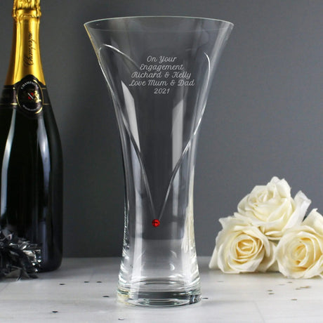 Personalised Large Hand Cut Ruby Diamante Heart Vase: 1 - Vases By Gift Moments