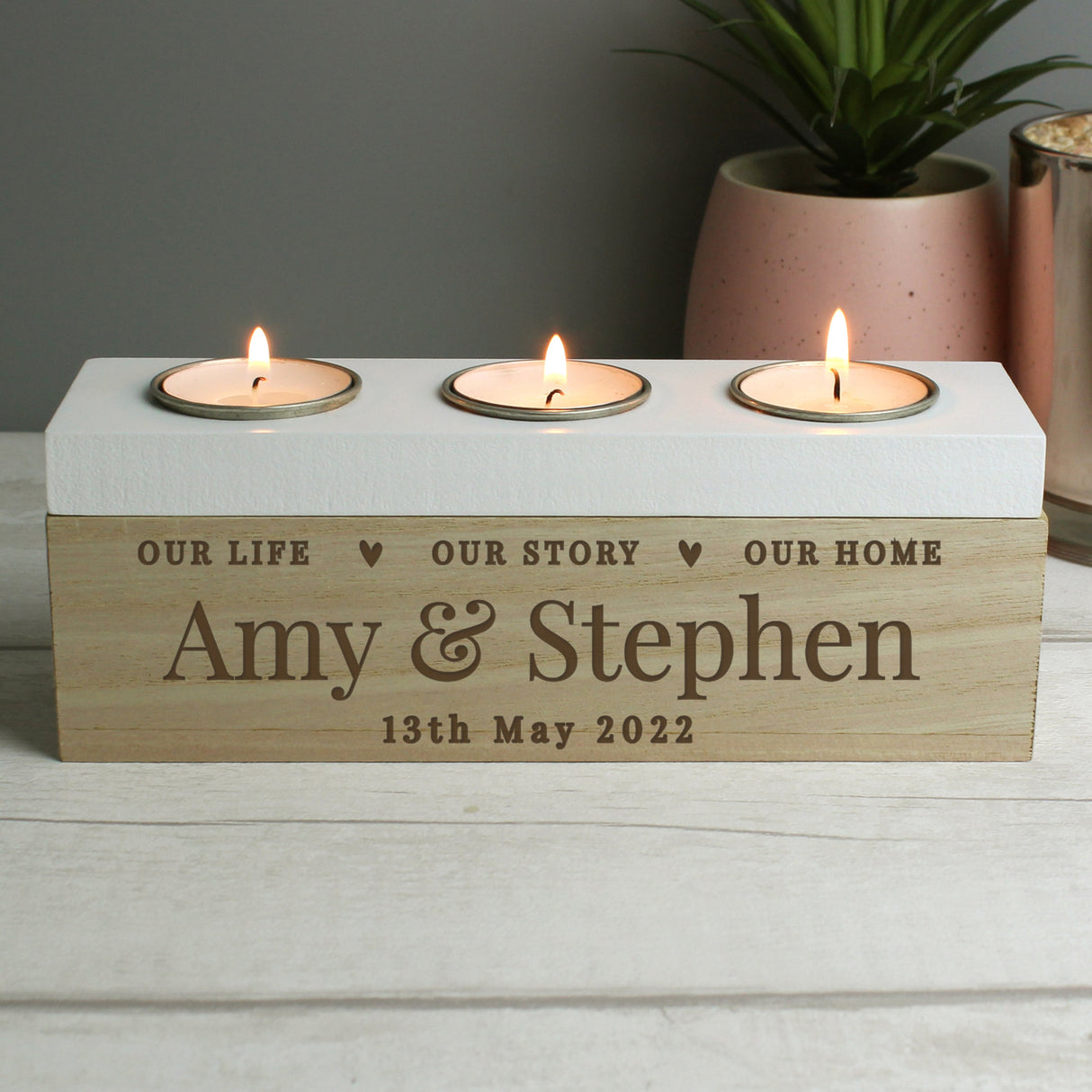 Personalised Our Life Story Triple Tea Light Box: 3 - Candle Holders By Gift Moments