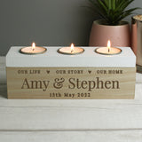 Personalised Our Life Story Triple Tea Light Box: 3 - Candle Holders By Gift Moments