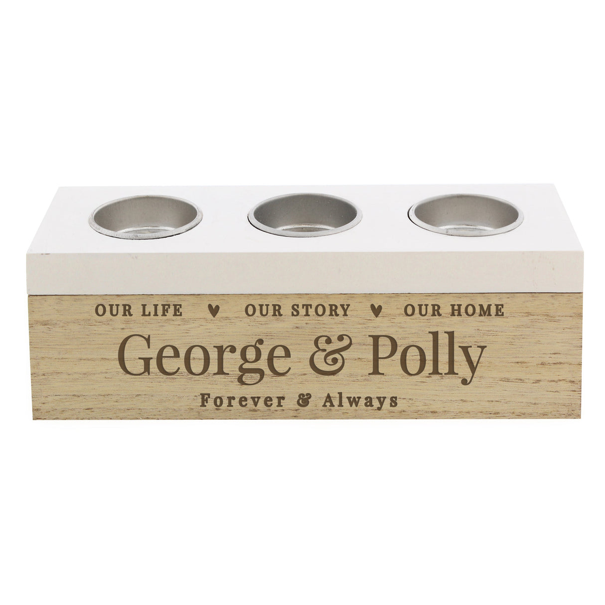 Personalised Our Life Story Triple Tea Light Box: 4 - Candle Holders By Gift Moments