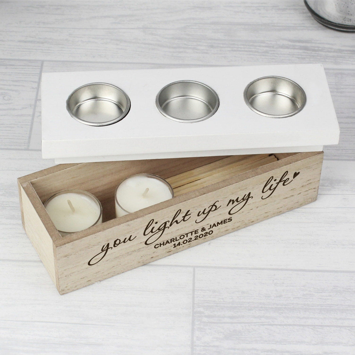 Personalised Triple Tea Light Display Box: 3 - Candle Holders By Gift Moments