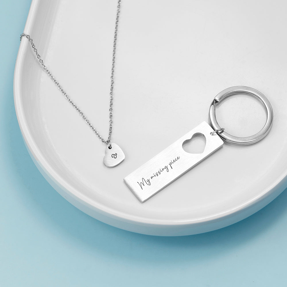 Personalised Love Heart Necklace & Keyring Set Default Title - Jewellery at Gift Moments