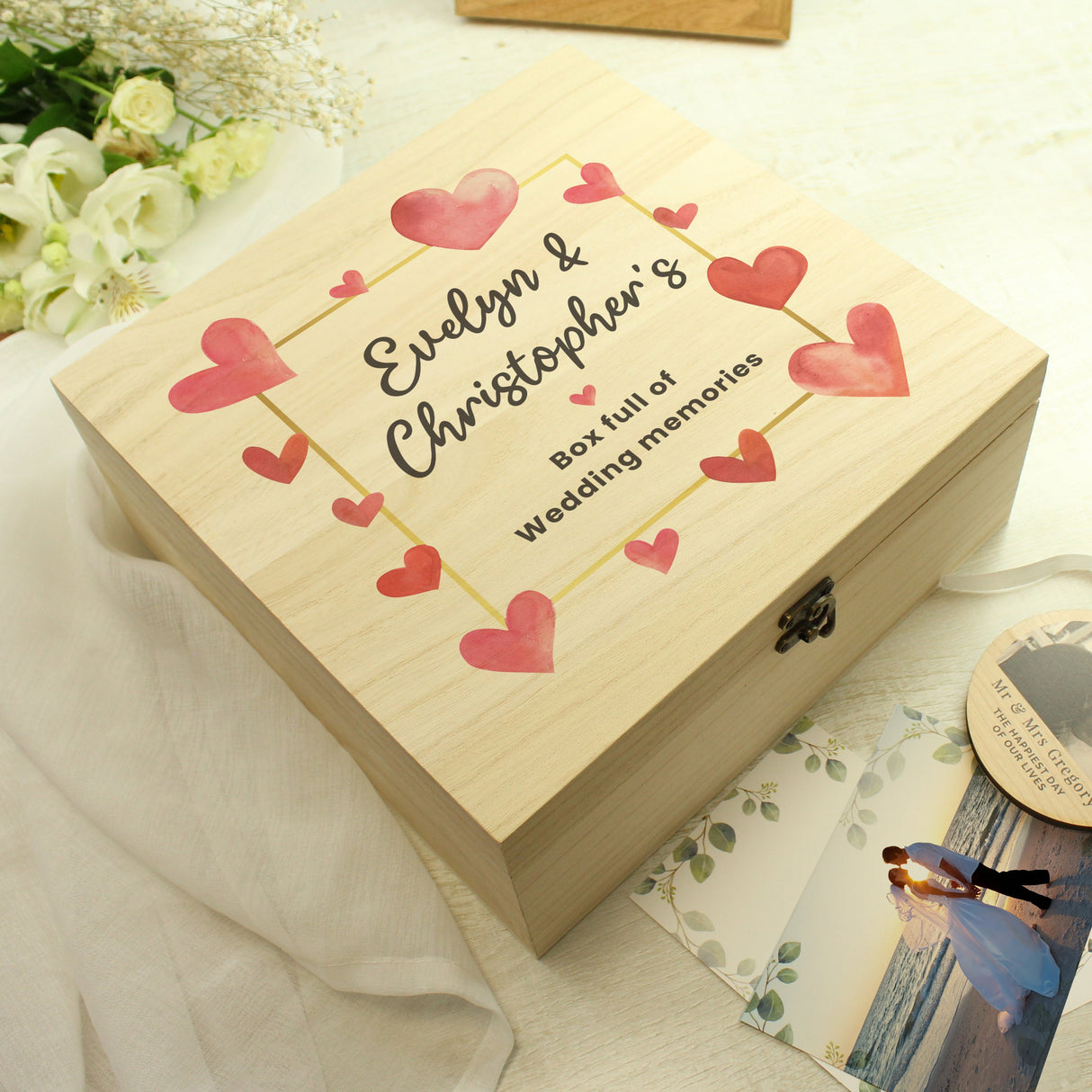 Personalised Love Hearts Keepsake Wooden Box: 4 - Keepsake Boxes By Gift Moments