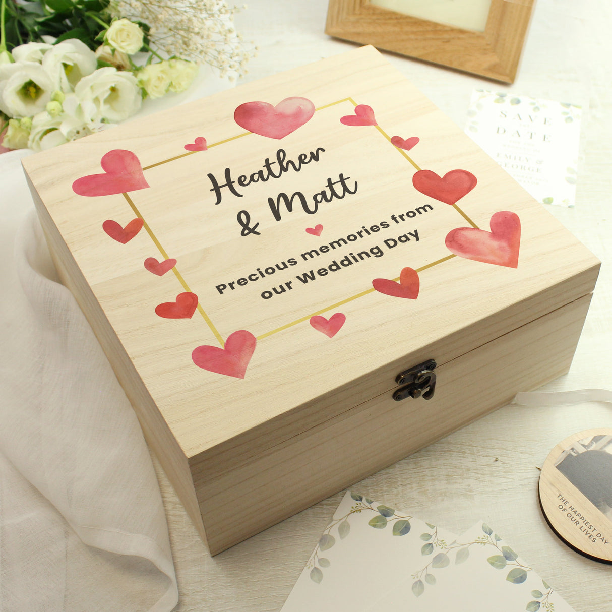 Personalised Love Hearts Keepsake Wooden Box: 2 - Keepsake Boxes By Gift Moments