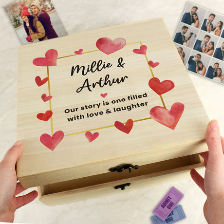 Personalised Love Hearts Keepsake Wooden Box: 6 - Keepsake Boxes By Gift Moments