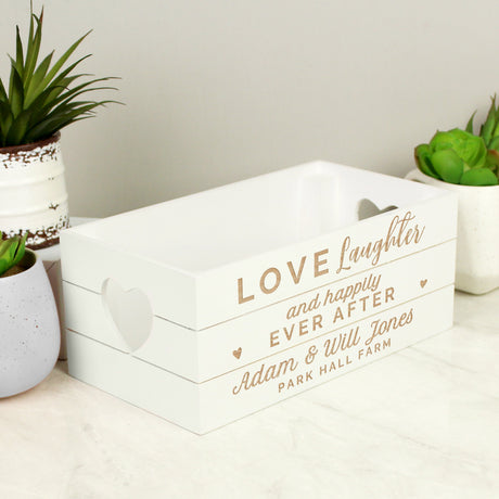 Personalised Love Laughter Wooden Crate: 3 - Storage By Gift Moments