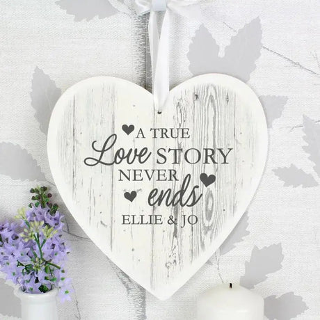 Personalised Love Story Wooden Heart Decoration: 4 - Decorations By Gift Moments