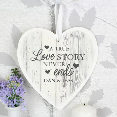 Personalised Love Story Wooden Heart Decoration: 1 - Decorations By Gift Moments