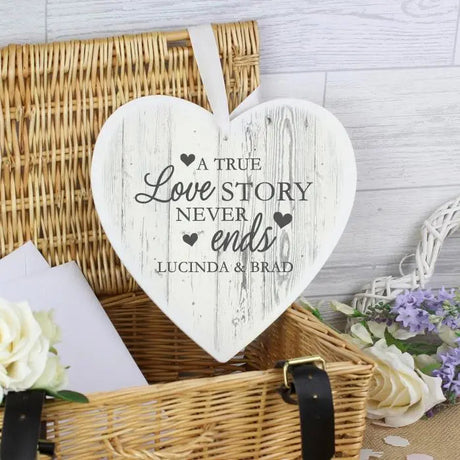 Personalised Love Story Wooden Heart Decoration: 2 - Decorations By Gift Moments