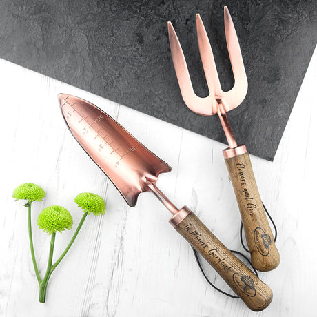 Personalised Luxe Copper Gardening Trowel and Fork Set: 4 - Tools & Storage By Gift Moments