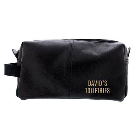 Personalised Black Leatherette Wash Bag: 4 - Toiletry & Makeup Bags By Gift Moments