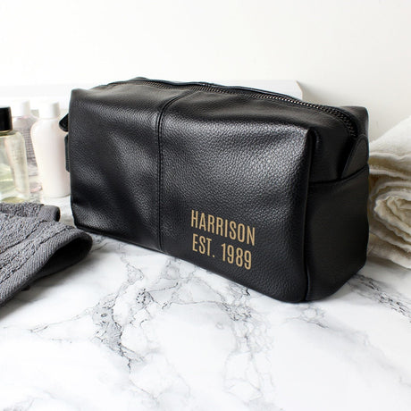 Personalised Black Leatherette Wash Bag: 2 - Toiletry & Makeup Bags By Gift Moments