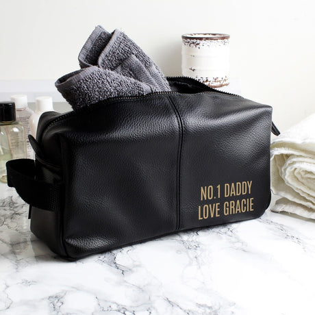 Personalised Black Leatherette Wash Bag: 3 - Toiletry & Makeup Bags By Gift Moments