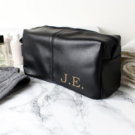 Personalised Black Leatherette Wash Bag: 1 - Toiletry & Makeup Bags By Gift Moments