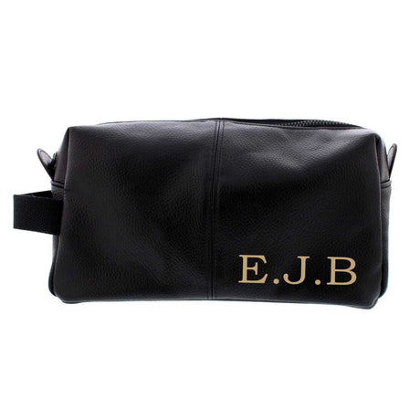 Personalised Black Leatherette Wash Bag: 4 - Toiletry & Makeup Bags By Gift Moments