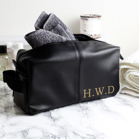 Personalised Black Leatherette Wash Bag: 2 - Toiletry & Makeup Bags By Gift Moments