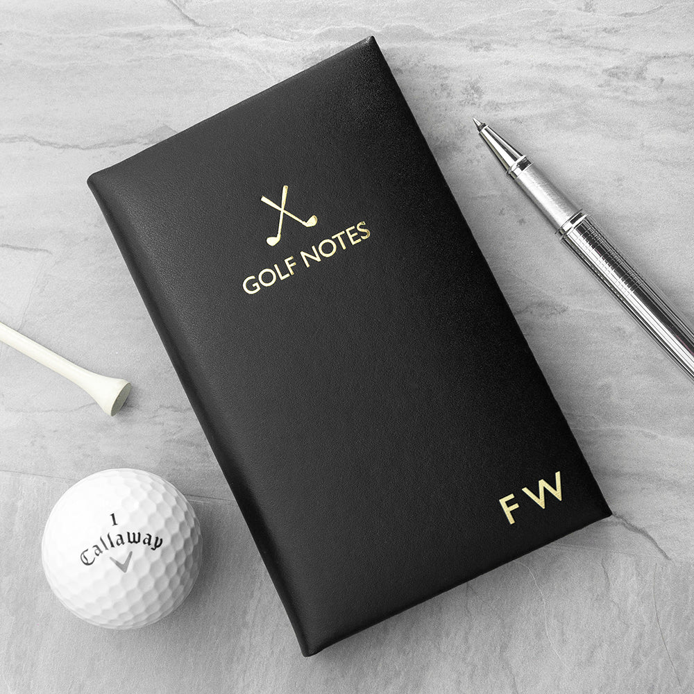 Personalised Luxury Leather Golf Notebook: 1 - Black - Notebooks By Gift Moments