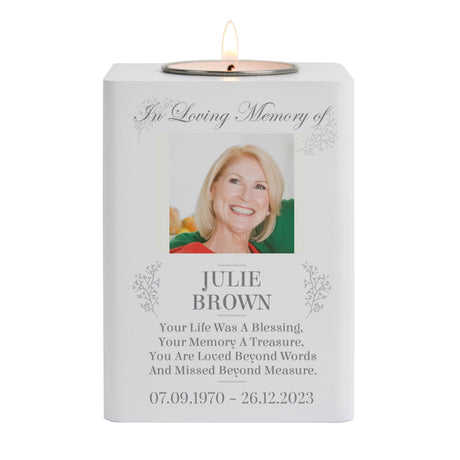 Personalised Memorial Photo Upload White Wooden Tea light Holder: 5 - Candle Holders By Gift Moments