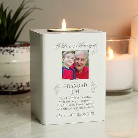 Personalised Memorial Photo Upload White Wooden Tea light Holder: 3 - Candle Holders By Gift Moments