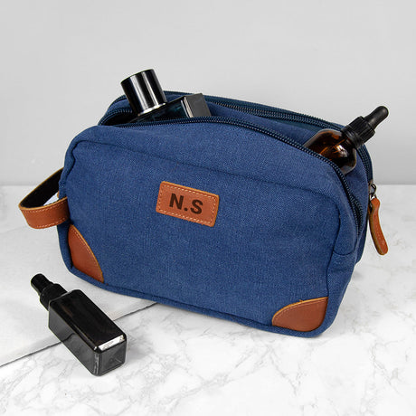 Personalised Deluxe Denim Wash Bag: 2 - Blue - Toiletry & Makeup Bags By Gift Moments