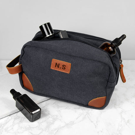 Personalised Deluxe Denim Wash Bag: 3 - Grey - Toiletry & Makeup Bags By Gift Moments