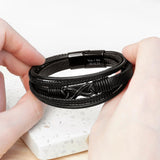 Personalised Men’s Infinity Black Leather Stacked Bracelet: 3 - Bracelets By Gift Moments