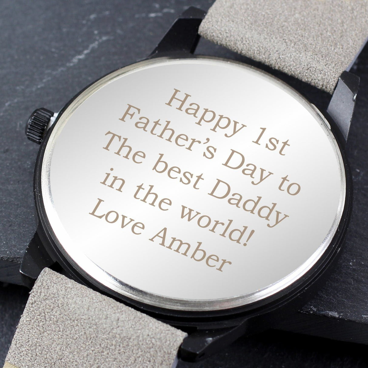 Personalised Matte Black Men’s Watch with Grey Strap: 4 - Watches By Gift Moments