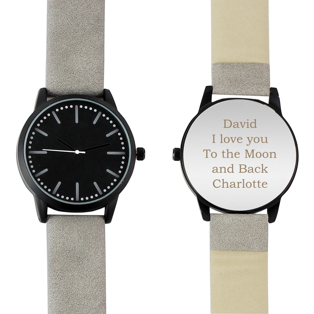 Personalised Matte Black Men’s Watch with Grey Strap: 6 - Watches By Gift Moments