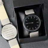 Personalised Matte Black Men’s Watch with Grey Strap: 1 - Watches By Gift Moments