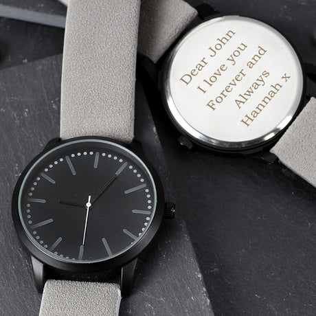 Personalised Matte Black Men’s Watch with Grey Strap: 2 - Watches By Gift Moments