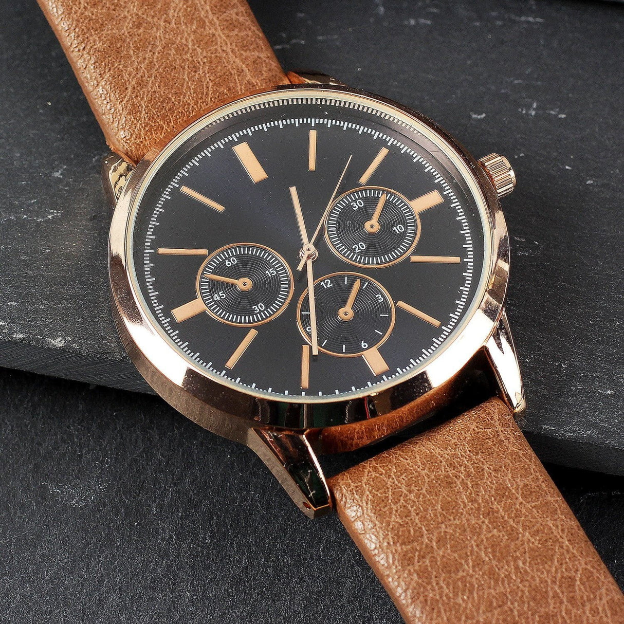 Personalised Men’s Rose Gold Watch with Brown Strap: 3 - Watches By Gift Moments